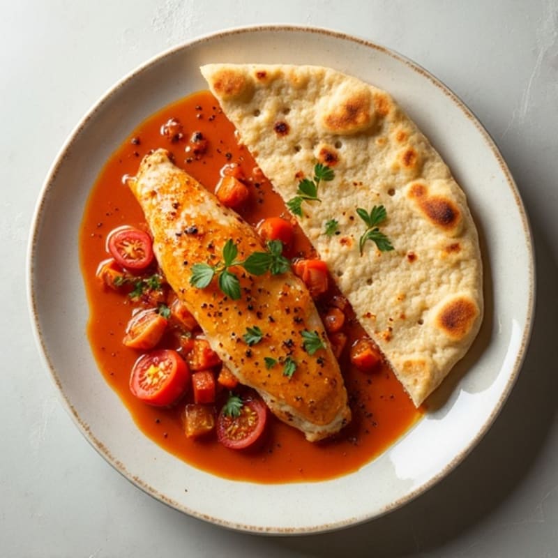 Creamy Spiced Tomato Chicken with Fluffy Garlic Flatbread