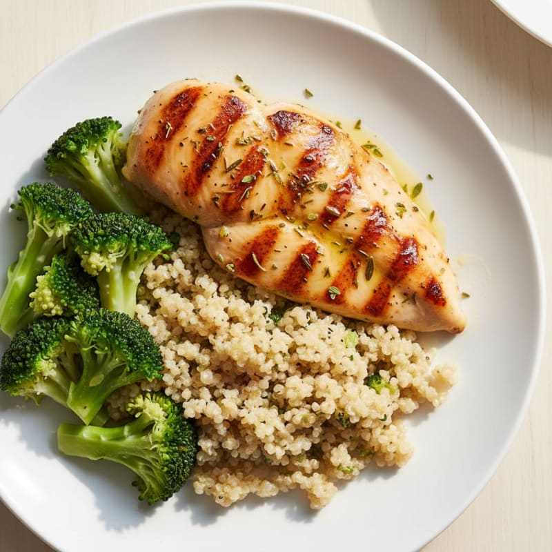 Grilled Chicken Breast with Quinoa and Steamed Broccoli