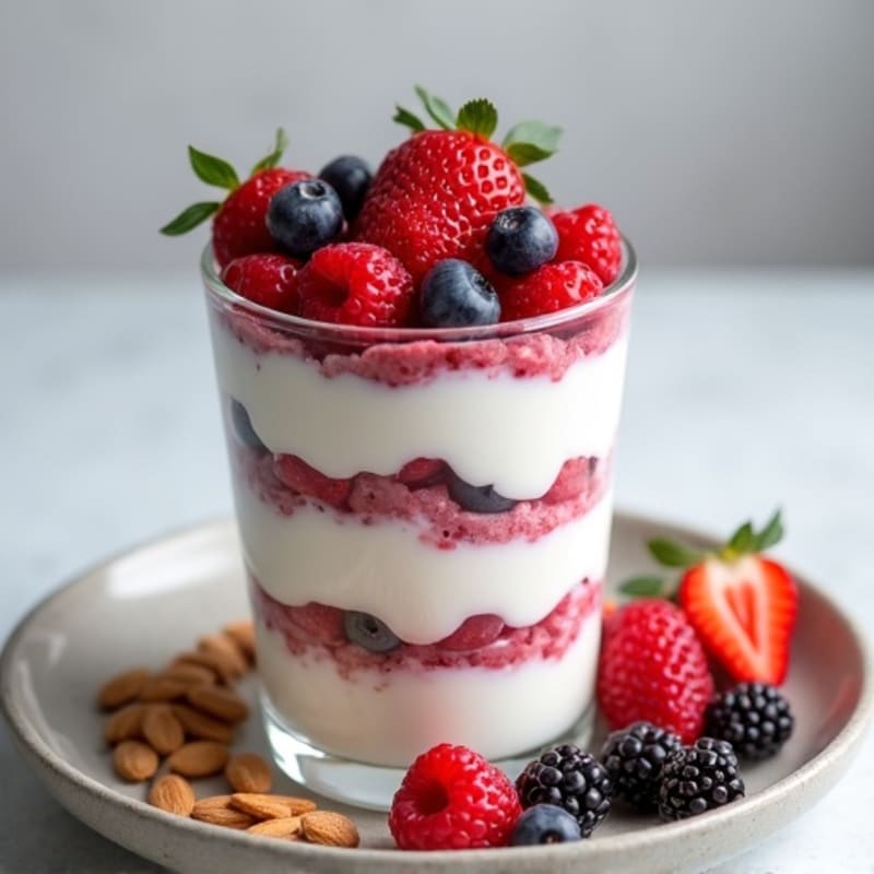 Greek Yogurt Protein Parfait with Mixed Berries and Almonds