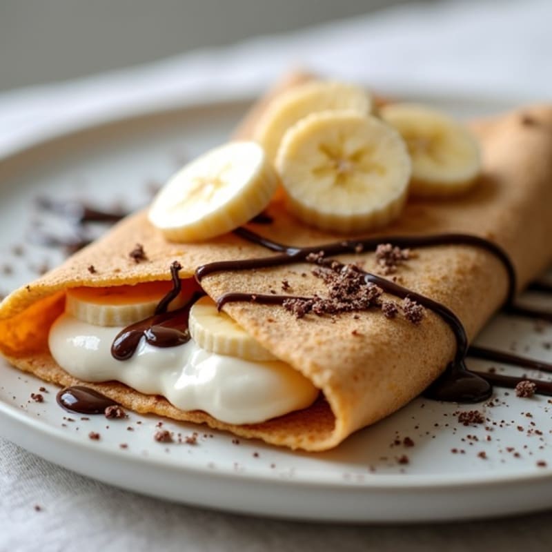 Creamy Banana & Dark Chocolate Stuffed Whole Wheat Crepes