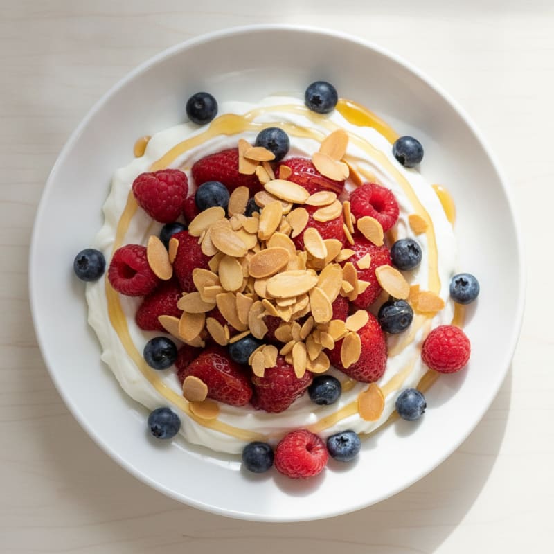 Greek Yogurt Protein Parfait with Mixed Berries and Almonds