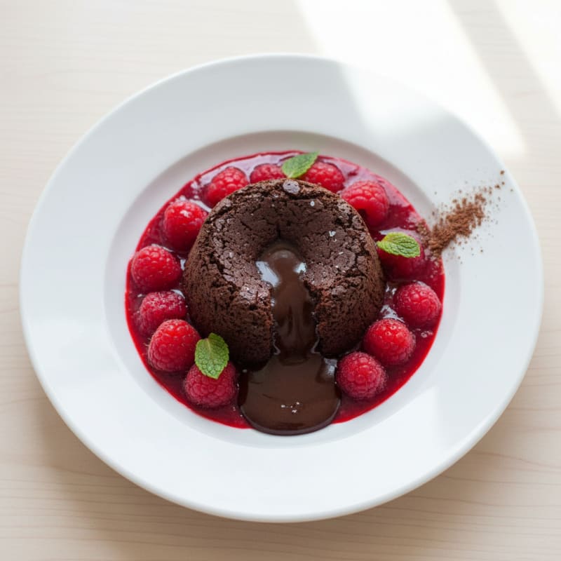 Chocolate Lava Cake with Raspberry Coulis