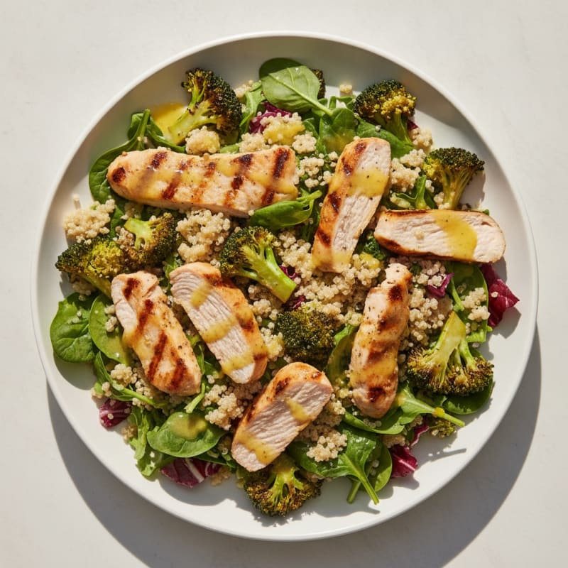 Grilled Turkey Breast Salad with Quinoa and Roasted Broccoli