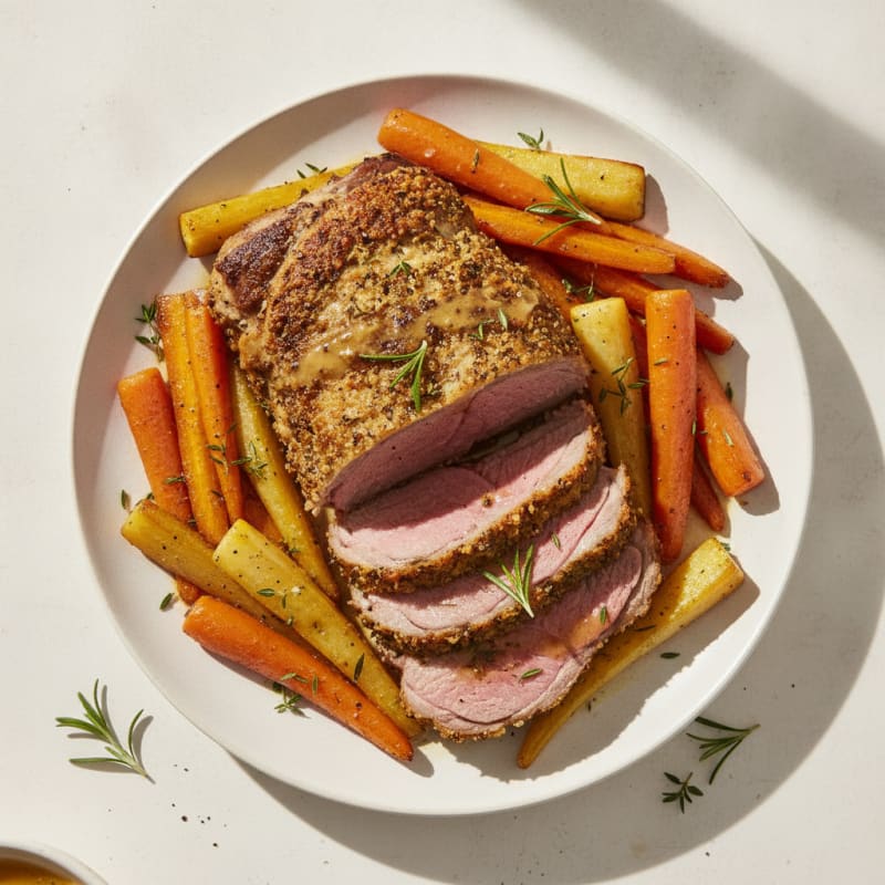 Herb-Crusted Lamb with Roasted Root Vegetables