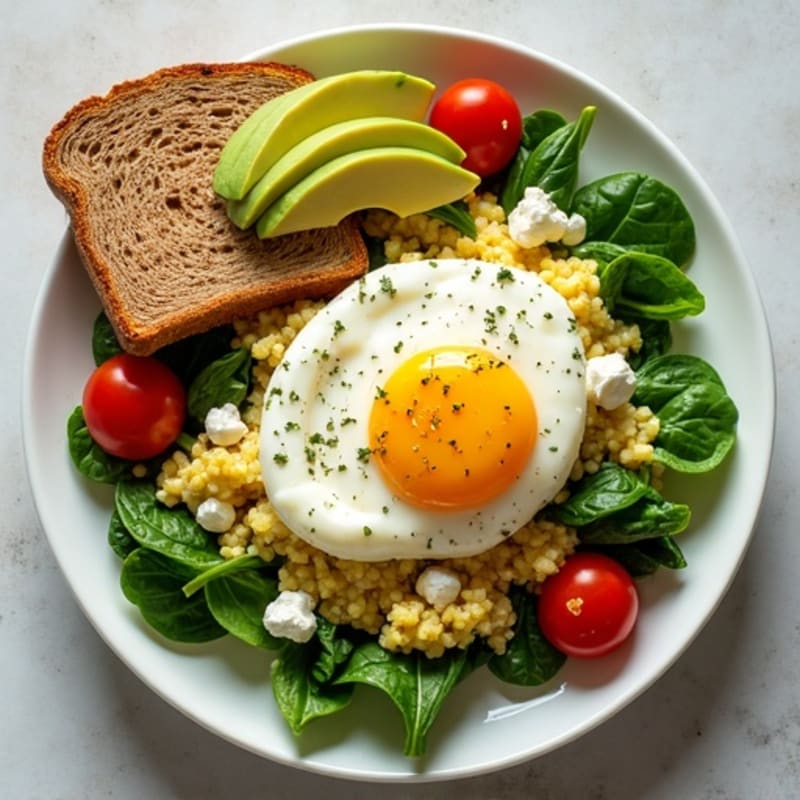 Egg White and Spinach Scramble with Cottage Cheese and Cherry Tomatoes