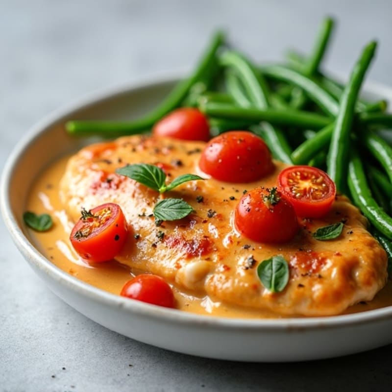 Creamy Tomato Basil Chicken with Roasted Green Beans