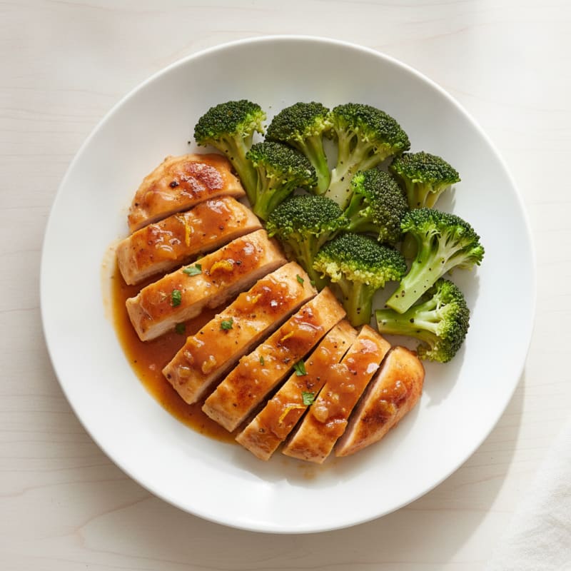 Orange Glazed Chicken with Steamed Broccoli