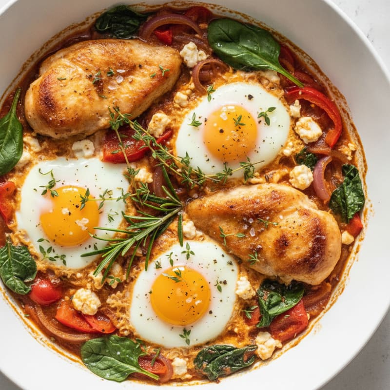 Baked Chicken and Egg Skillet with Herbs