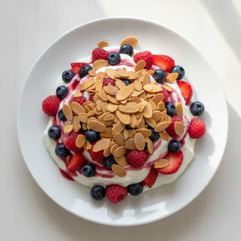 Greek Yogurt Protein Parfait with Mixed Berries and Almonds