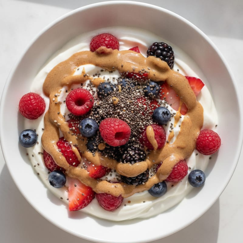 Creamy Greek Yogurt Bowl with Mixed Berries and Almond Butter