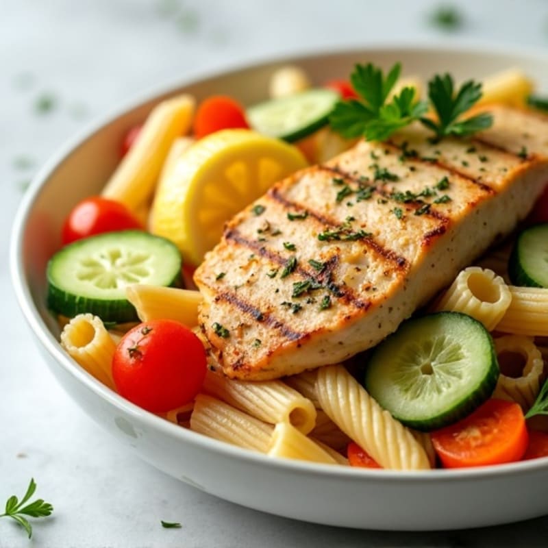 Lemon Herb Chicken Pasta Salad with Crunchy Vegetables