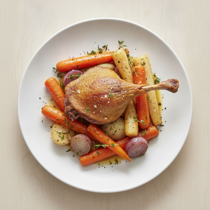 Crispy Duck Confit with Roasted Root Vegetables