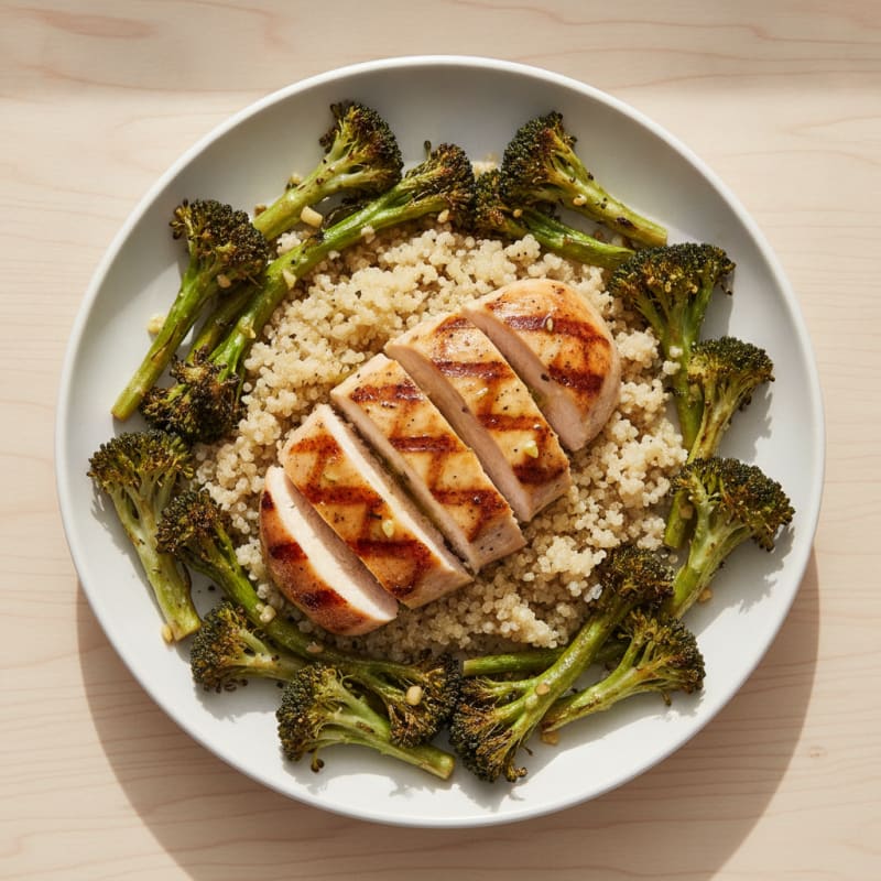 Grilled Chicken Breast with Quinoa and Roasted Broccoli