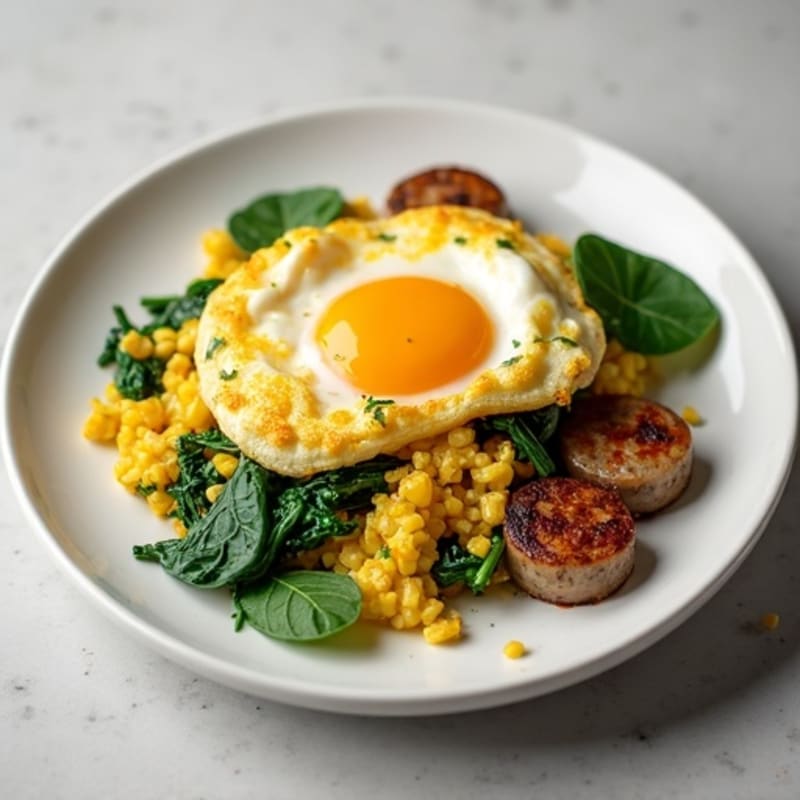 Egg White Spinach Scramble with Turkey Sausage