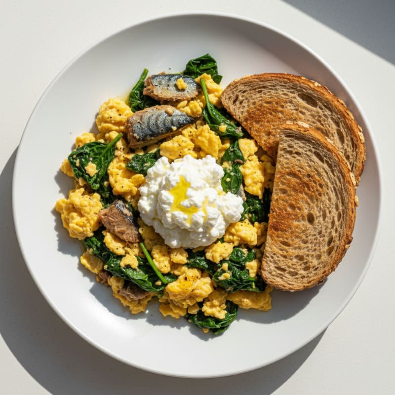 Mackerel and Spinach Scramble with Cottage Cheese