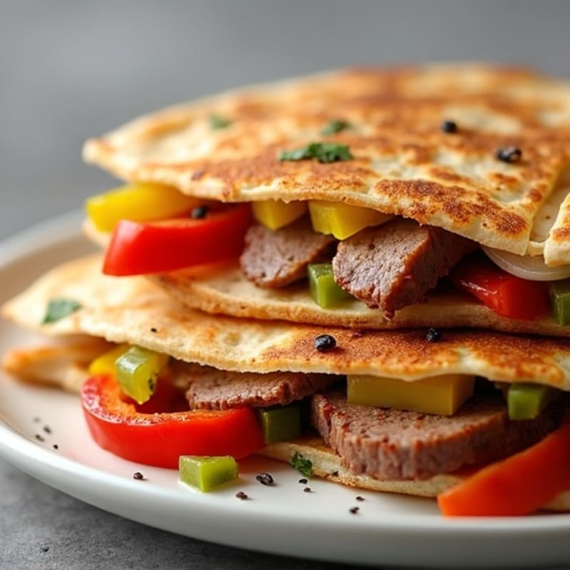 Crispy Lean Steak Quesadillas with Sautéed Bell Peppers and Onions