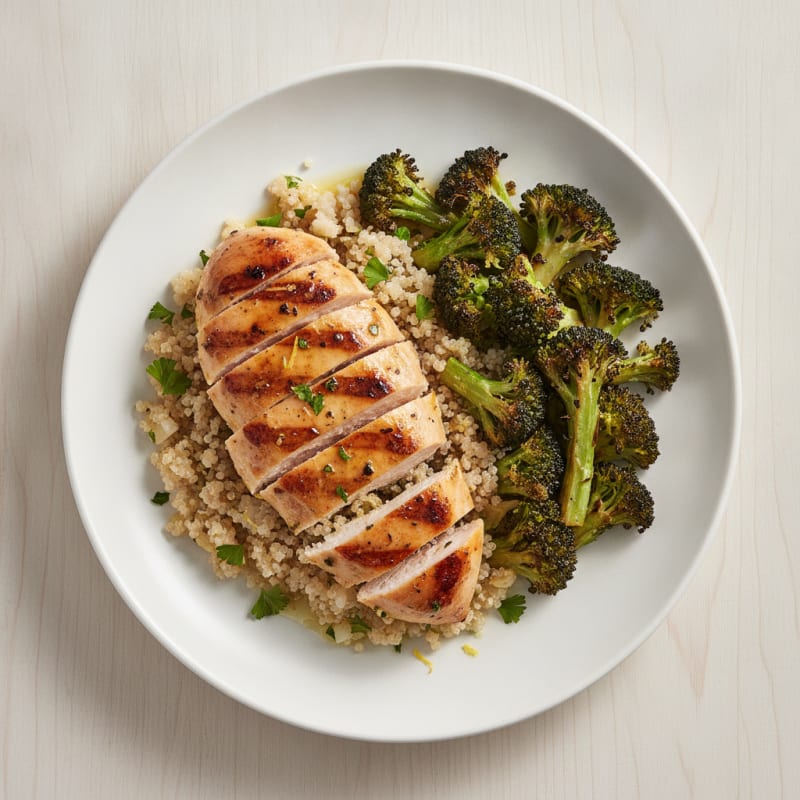 Grilled Chicken Breast with Quinoa and Roasted Broccoli