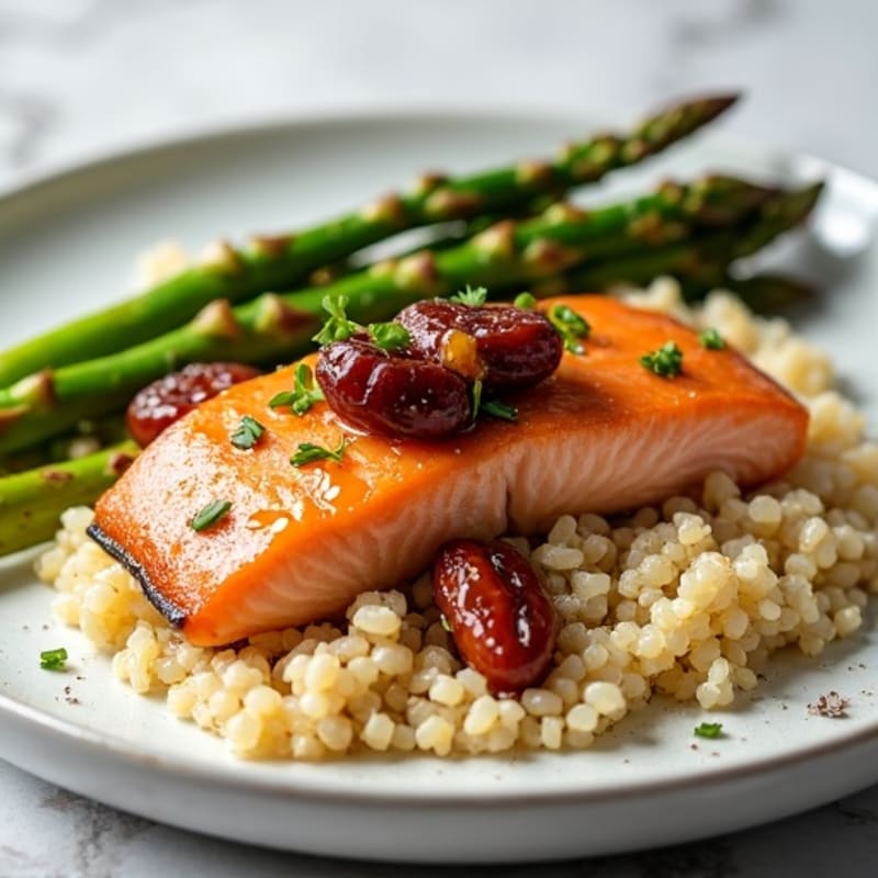 Date-Glazed Salmon with Roasted Asparagus and Creamy Quinoa