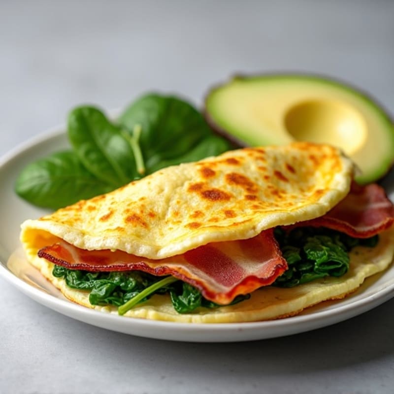 Egg White Spinach Omelet with Turkey Bacon and Avocado