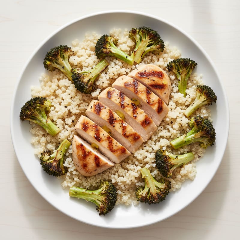 Grilled Chicken Breast with Roasted Broccoli and Quinoa