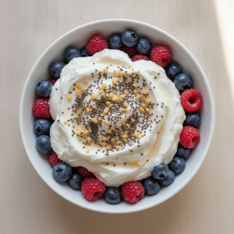 Thick Greek Yogurt Parfait with Protein Powder and Mixed Berries