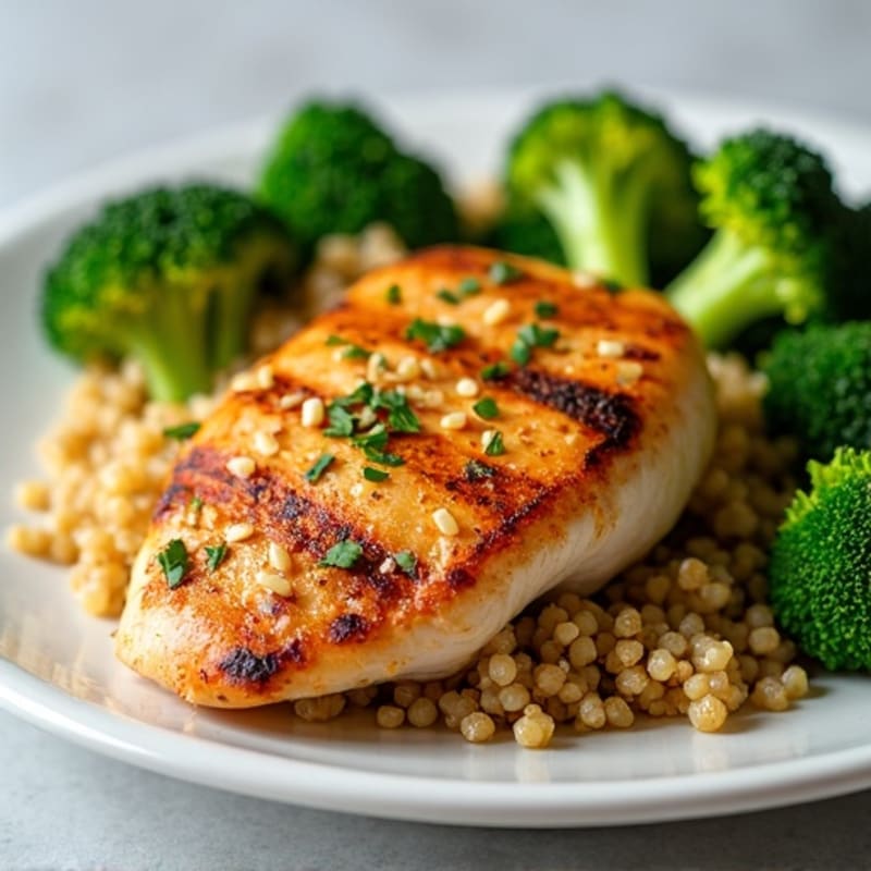 Grilled Chicken Breast with Quinoa and Steamed Broccoli