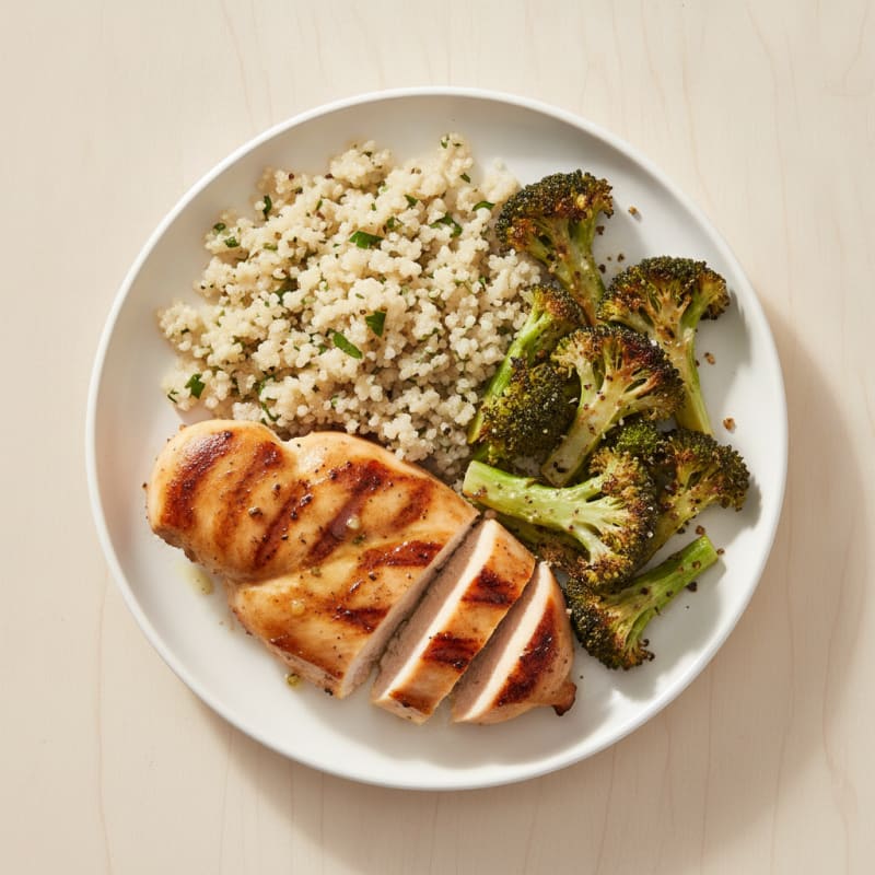 Grilled Chicken Breast with Quinoa and Roasted Broccoli