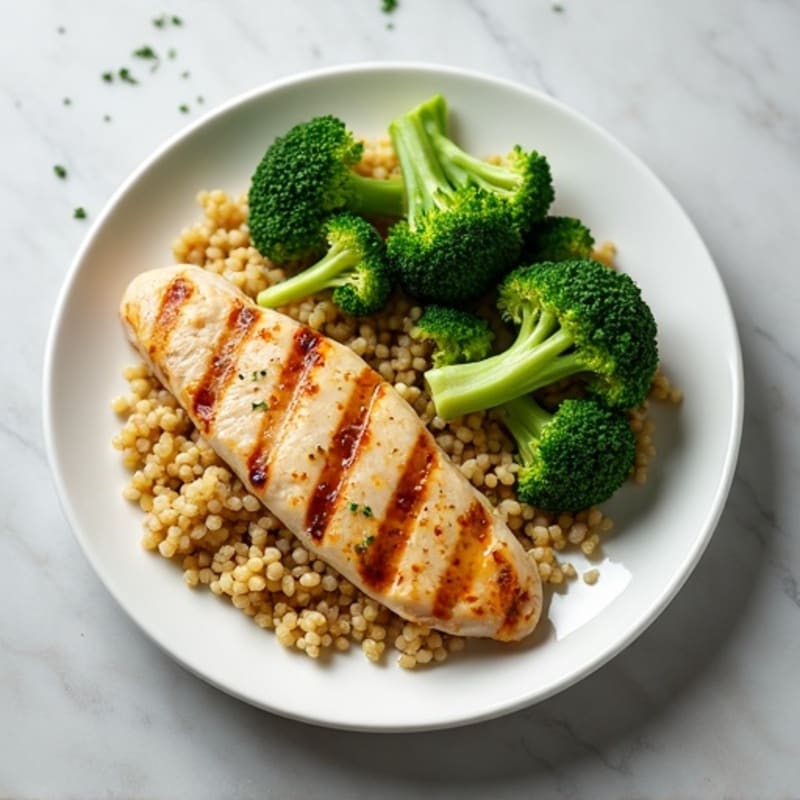 Grilled Chicken Breast with Steamed Broccoli and Quinoa