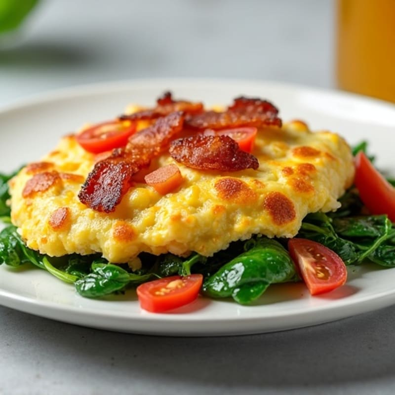 Crispy Turkey Bacon and Egg White Scramble with Sauteed Spinach