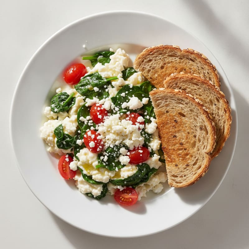 Egg White and Spinach Scramble with Feta and Tomato