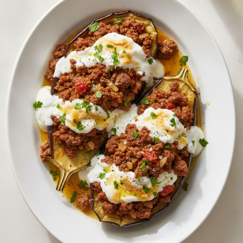 Baked Eggplant with Lamb and Yogurt