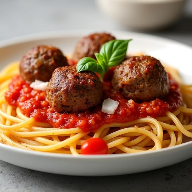 Lean Beef Meatballs with Whole Wheat Spaghetti and Fresh Tomato Sauce