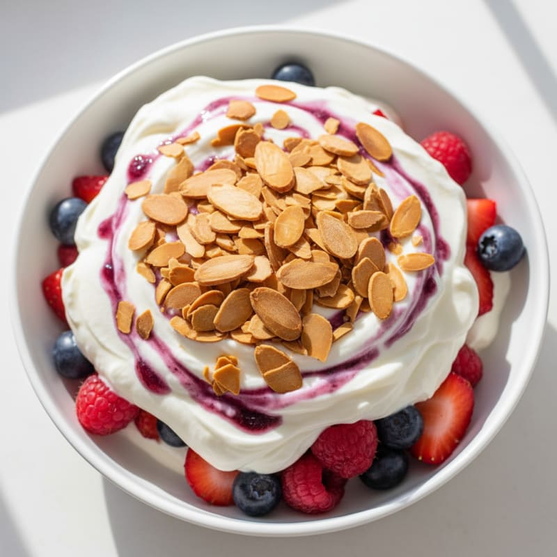 Greek Yogurt Protein Parfait with Mixed Berries and Almonds