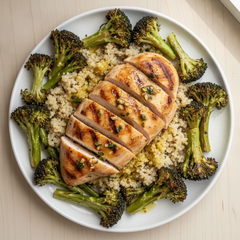 Grilled Chicken Breast with Quinoa and Roasted Broccoli