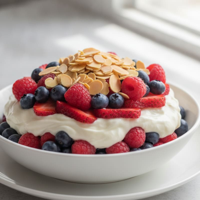 Greek Yogurt Protein Parfait with Mixed Berries and Almonds
