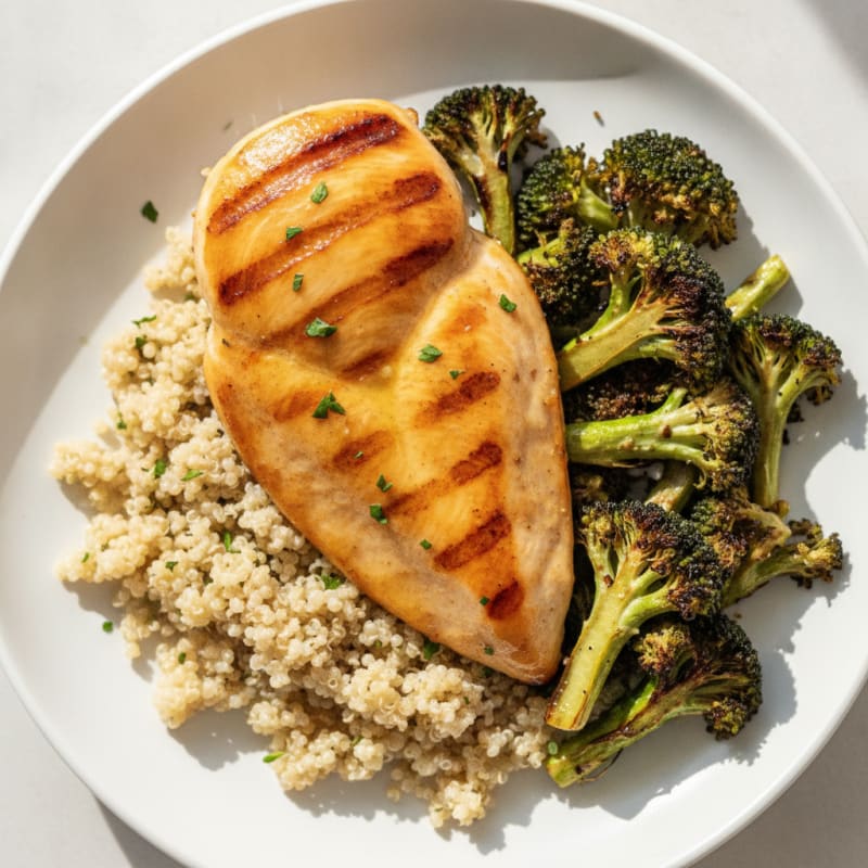 Grilled Chicken Breast with Quinoa and Roasted Broccoli