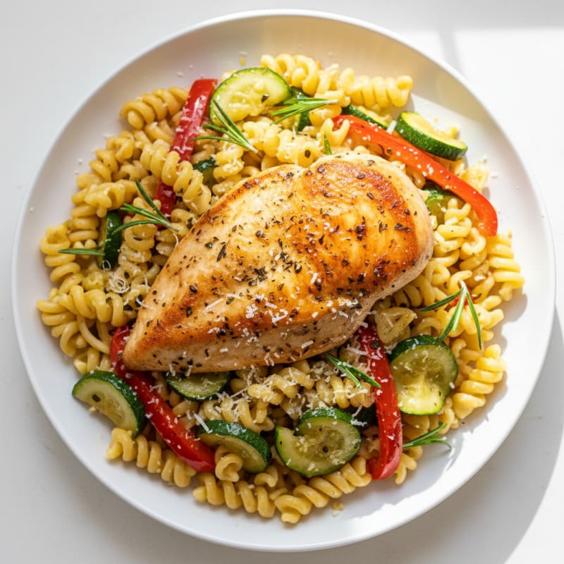 Herb-Roasted Chicken Breast with Veggie Pasta