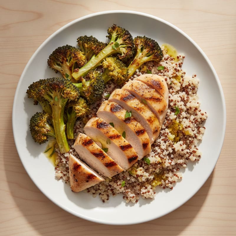 Grilled Chicken Breast with Quinoa and Roasted Broccoli