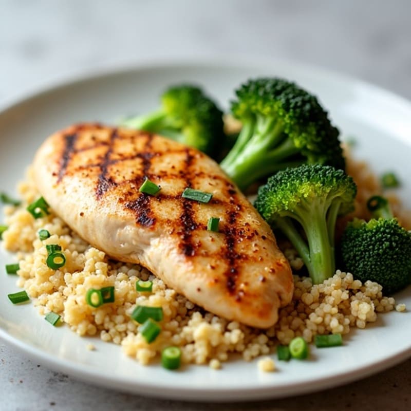 Grilled Chicken Breast with Quinoa and Roasted Broccoli