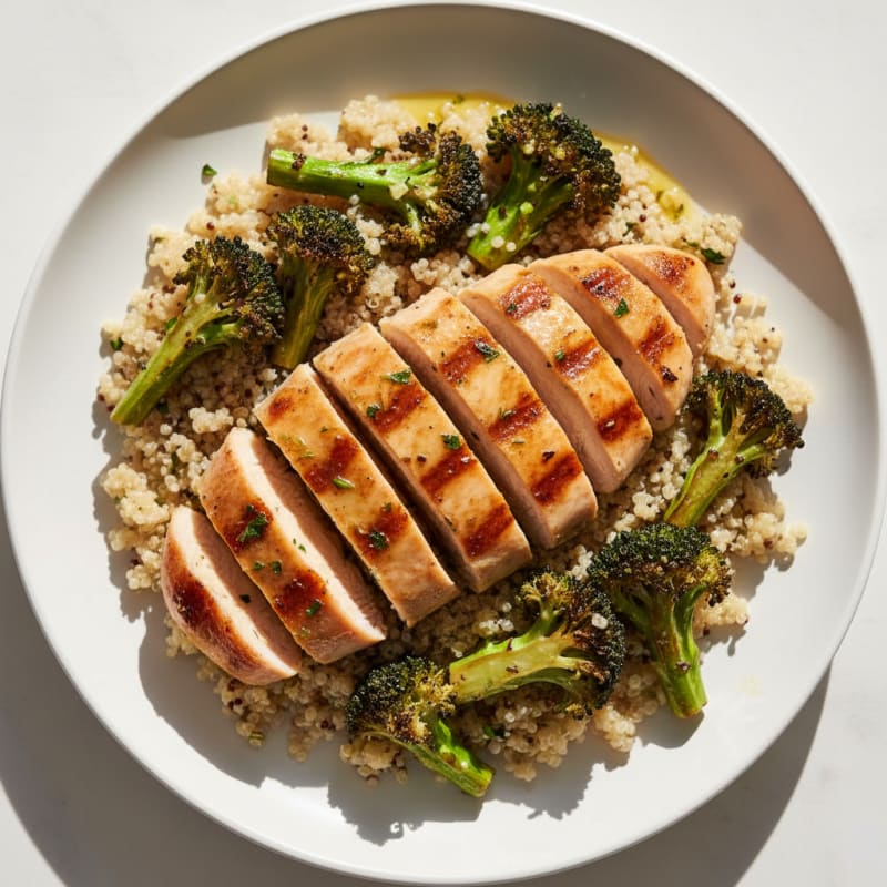 Grilled Chicken Breast with Quinoa and Roasted Broccoli