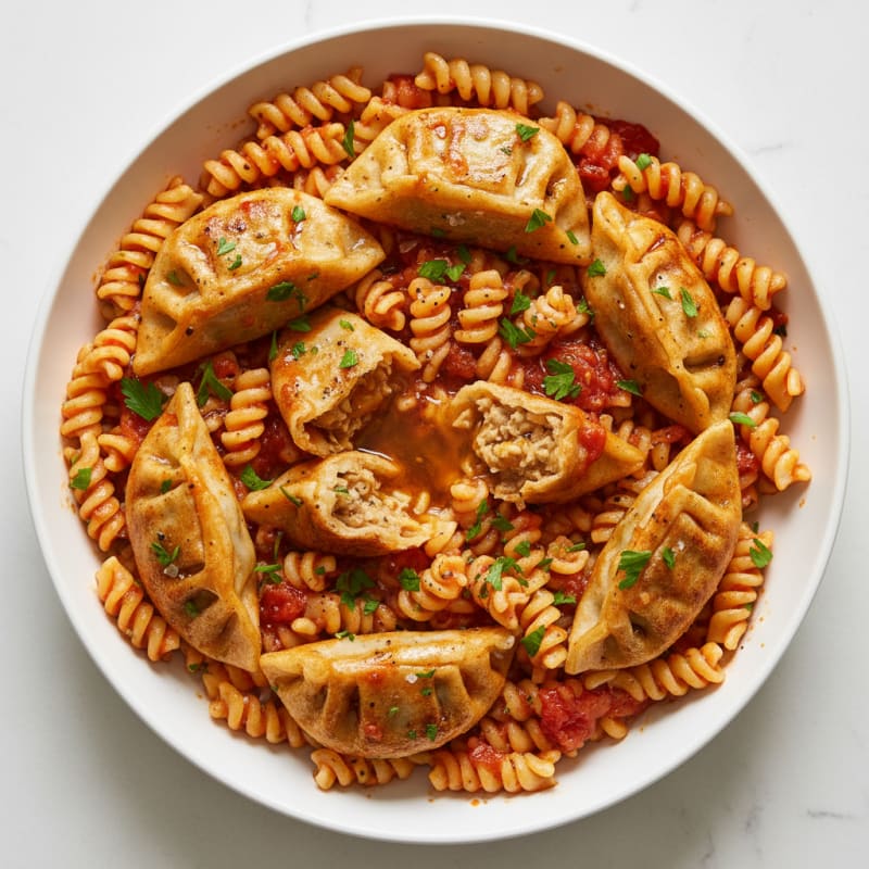 Soup Dumplings with Chili Tomato Pasta