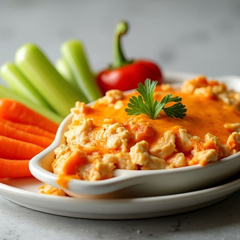 Creamy Baked Buffalo Chicken Dip with Crunchy Fresh Vegetables