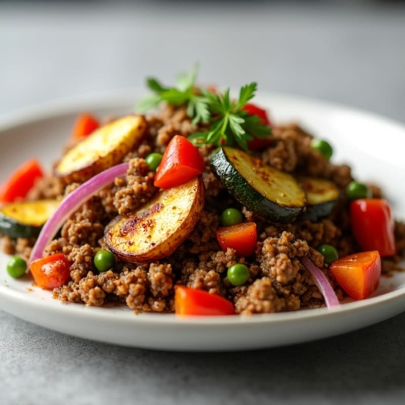 Lean Ground Beef and Roasted Vegetable Skillet