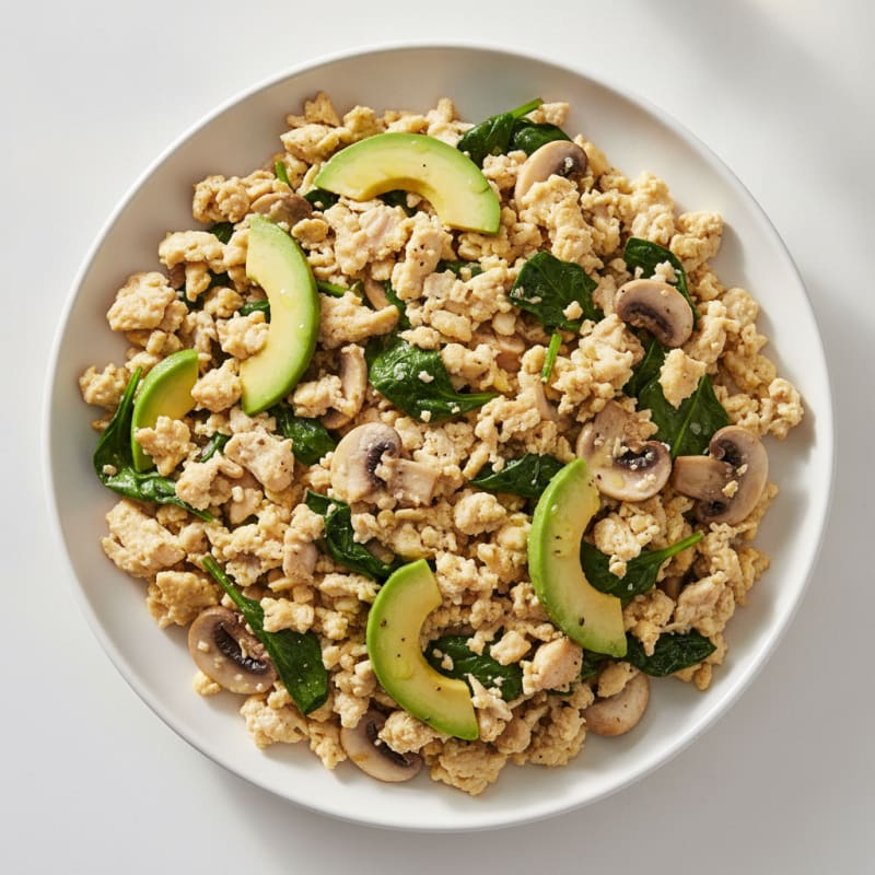 Chicken Egg White Scramble with Spinach and Mushrooms