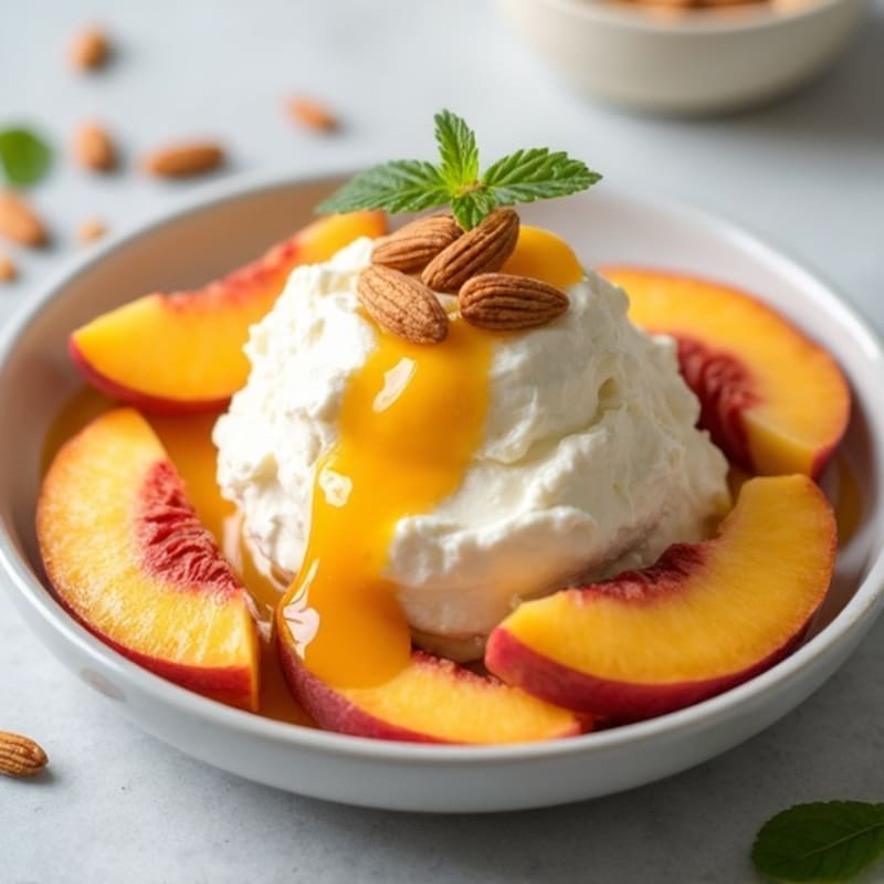 Cottage Cheese with Sliced Peaches and Toasted Almonds