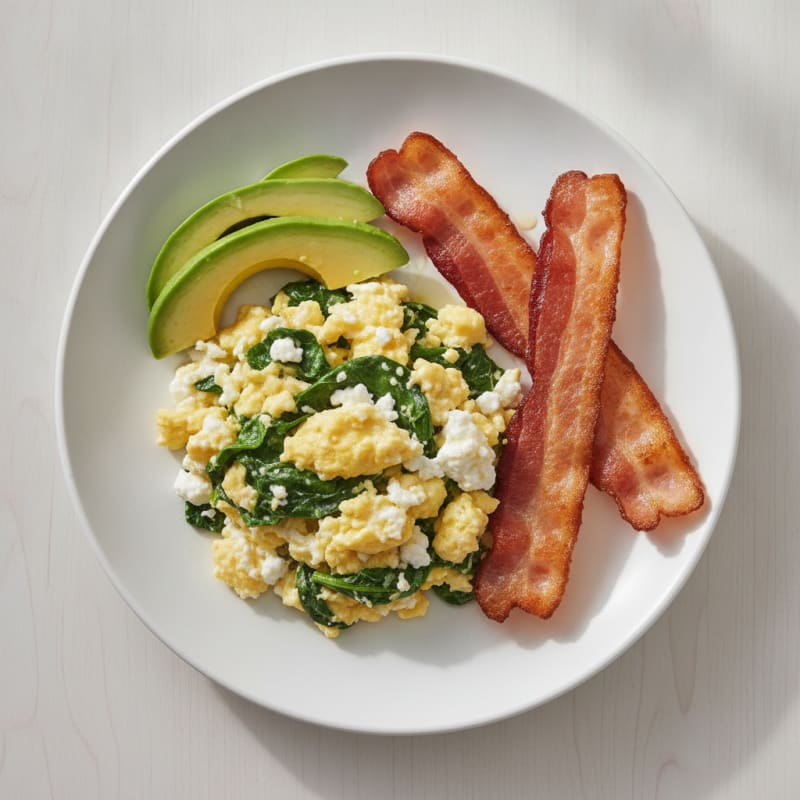 Cottage Cheese Scramble with Spinach and Turkey Bacon
