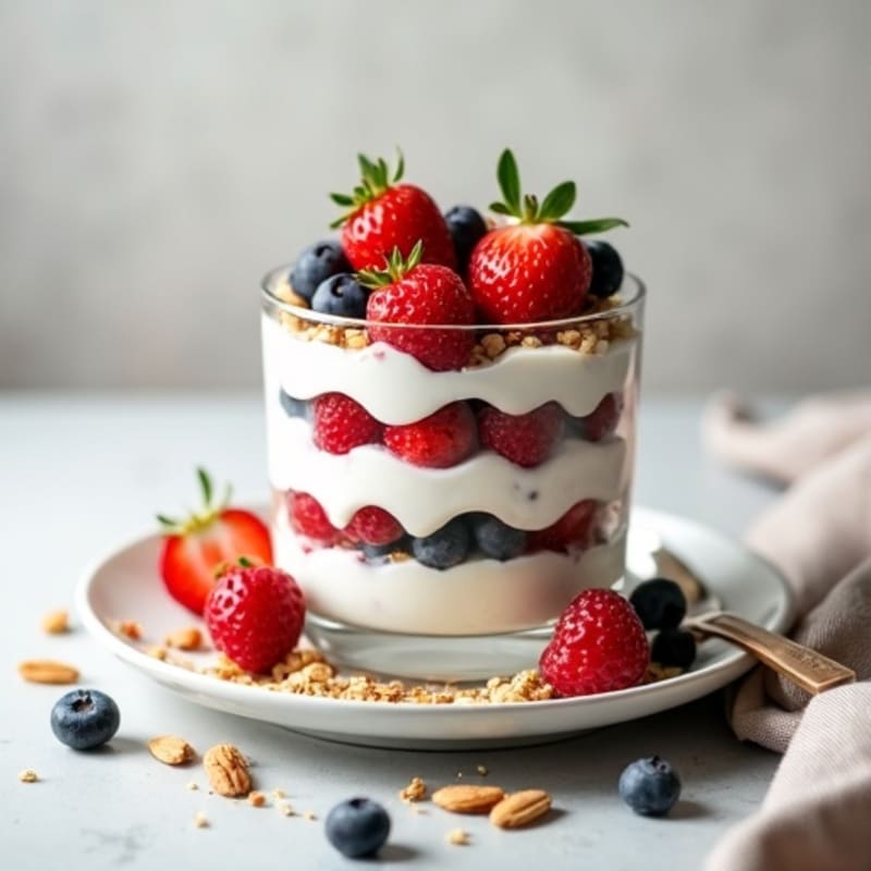Creamy Greek Yogurt Parfait with Fresh Berries and Crunchy Almonds