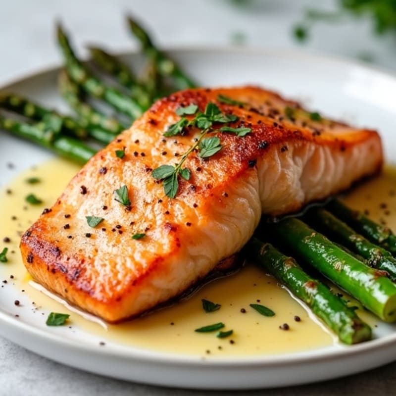 Crispy Pan-Seared Salmon with Roasted Asparagus