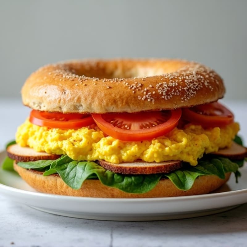 High-Protein Bagel Sandwich with Scrambled Eggs and Fresh Greens