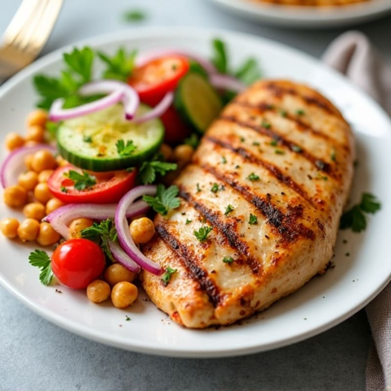 Grilled Chicken Breast with Crunchy Chickpea Salad